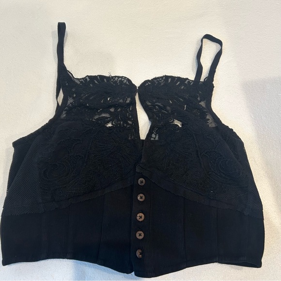 Free People have my heart corset top in black button front crop top lace - Picture 5 of 11